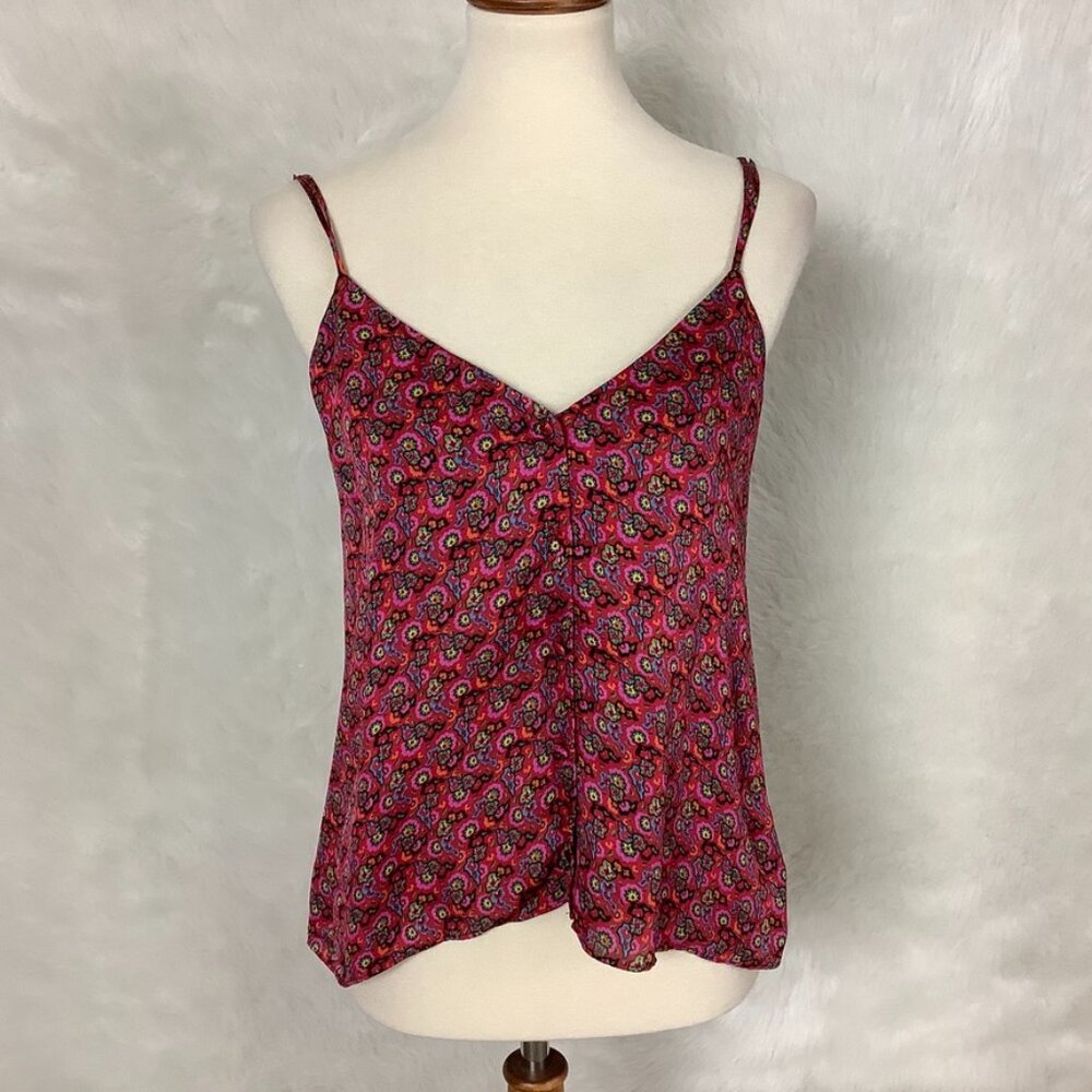 Rhode Sleeveless Kari Red Floral Peasant Blouse Tank Top Cami M/L